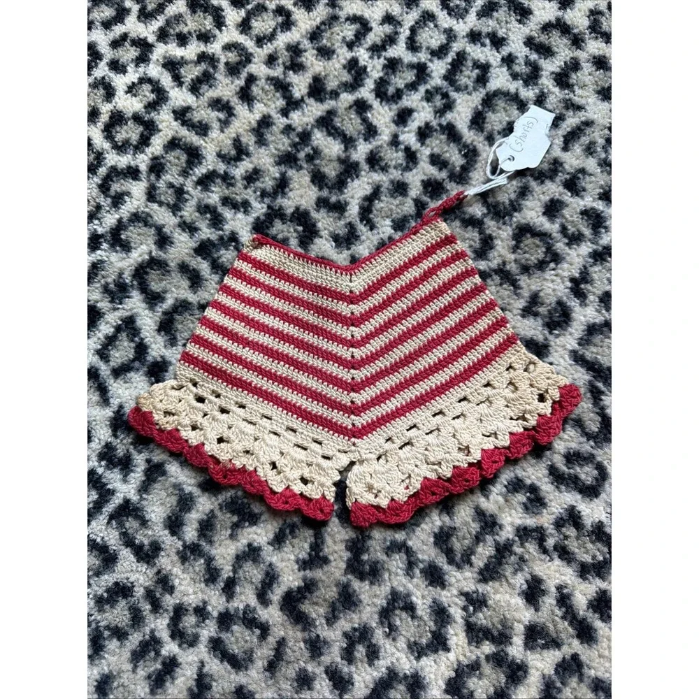 VTG Handmade Crochet Shorts Potholder Hot Pad Coaster Red Cottage Grannycore